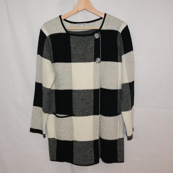 Nicole Alexander Sz M Sweater Jacket, Black White Tunic Snap closure Buttons - Picture 1 of 16
